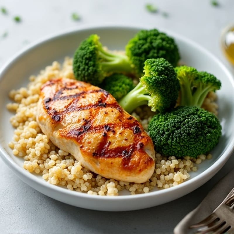 Grilled Chicken Breast with Roasted Broccoli and Quinoa