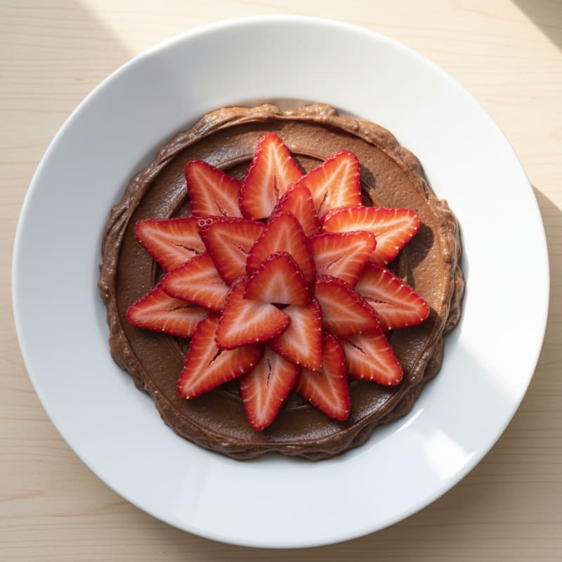 Silky Chocolate Protein Pudding with Sliced Strawberries