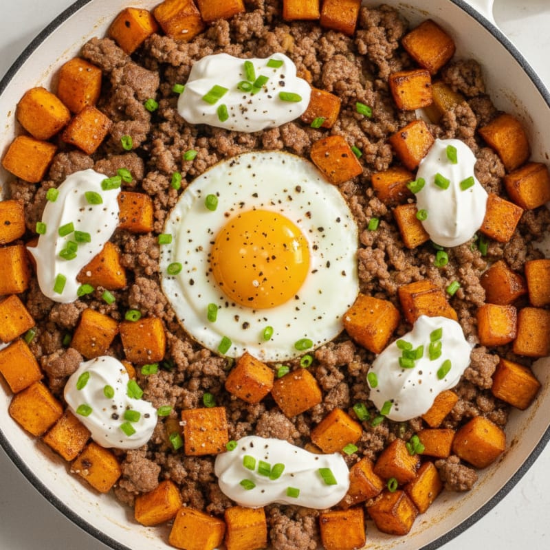 Beef Mince Sweet Potato Skillet with Sour Cream