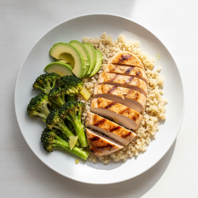 Grilled Chicken and Quinoa Bowl with Roasted Broccoli