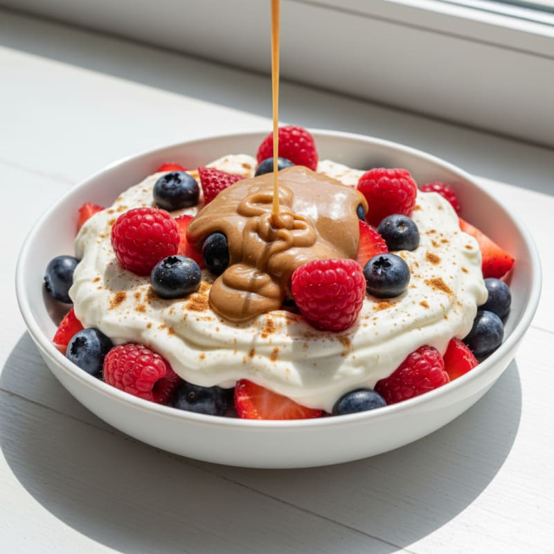 Greek Yogurt Protein Parfait with Mixed Berries and Almond Butter