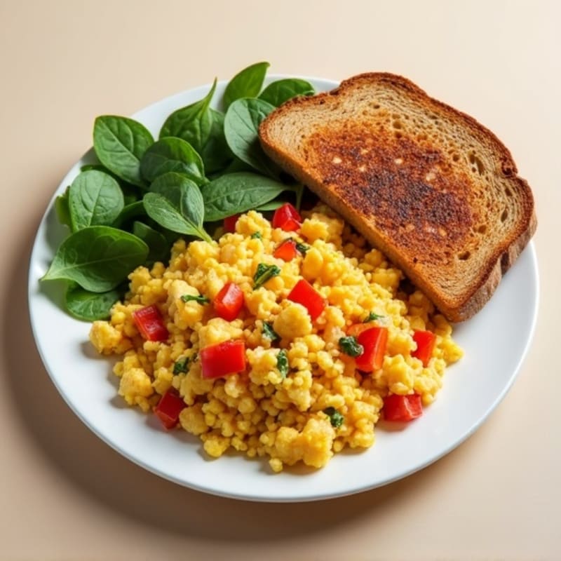 Lean Ground Turkey and Fluffy Egg White Scramble with Crispy Whole Wheat Toast