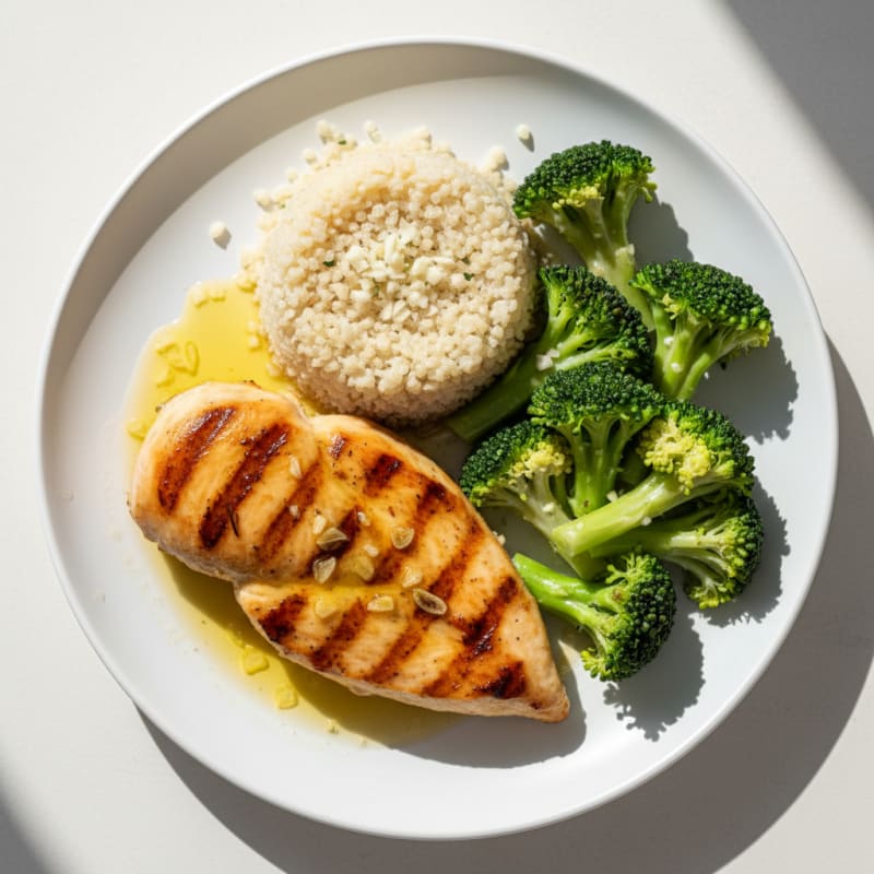 Grilled Chicken Breast with Quinoa and Steamed Broccoli