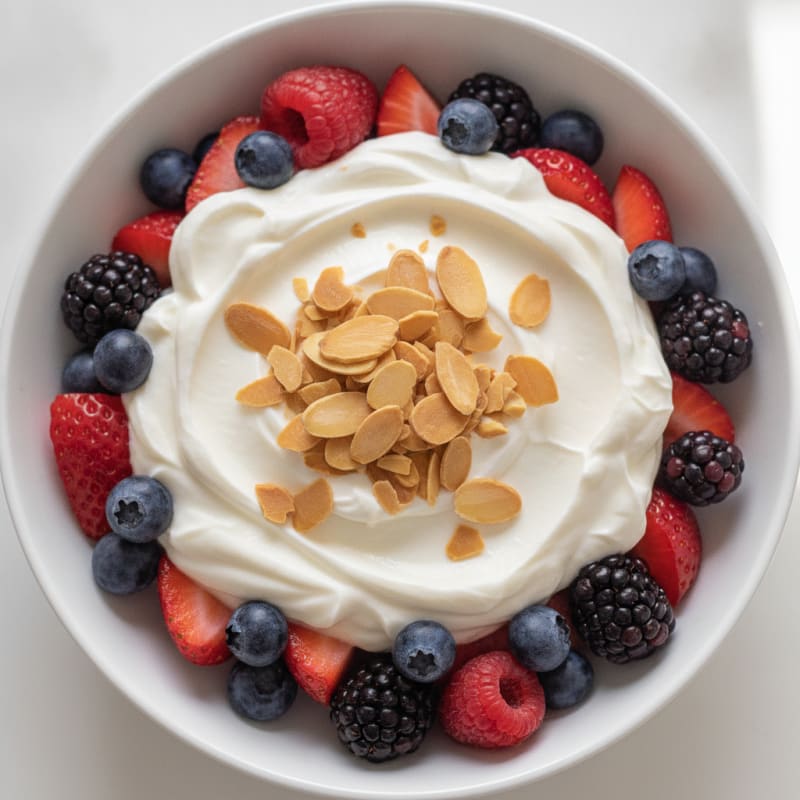 Greek Yogurt Protein Parfait with Mixed Berries and Almonds