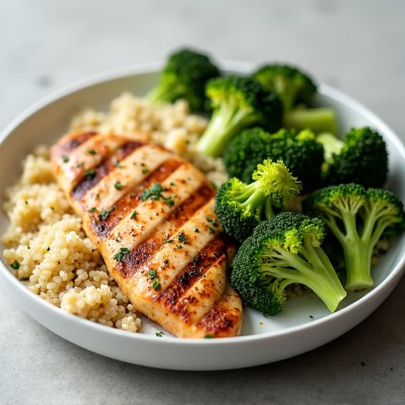 Grilled Chicken Breast with Quinoa and Roasted Broccoli