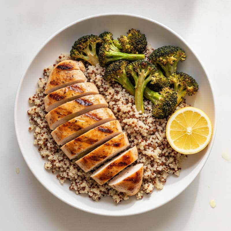 Grilled Chicken Breast with Quinoa and Roasted Broccoli