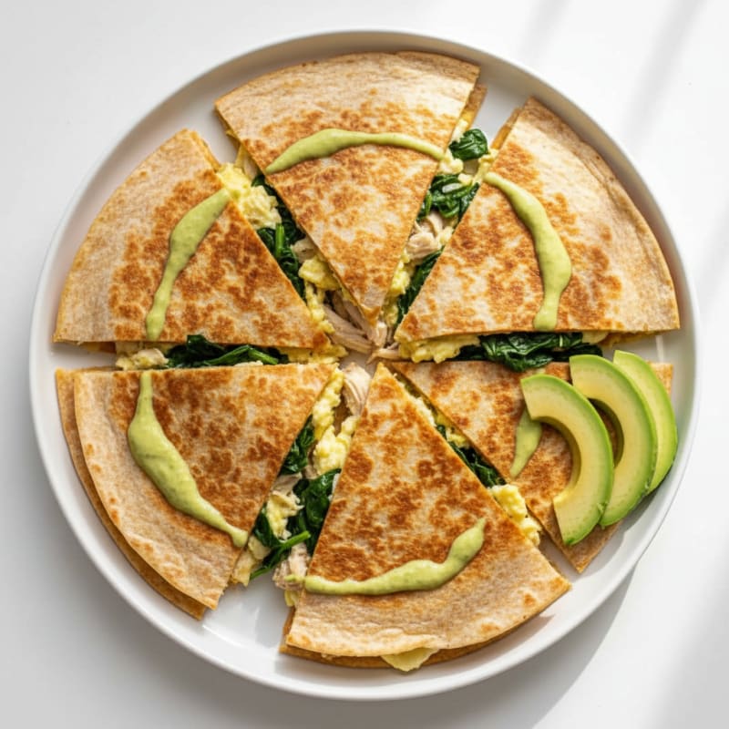 Scrambled Egg and Chicken Breast Quesadilla with Spinach