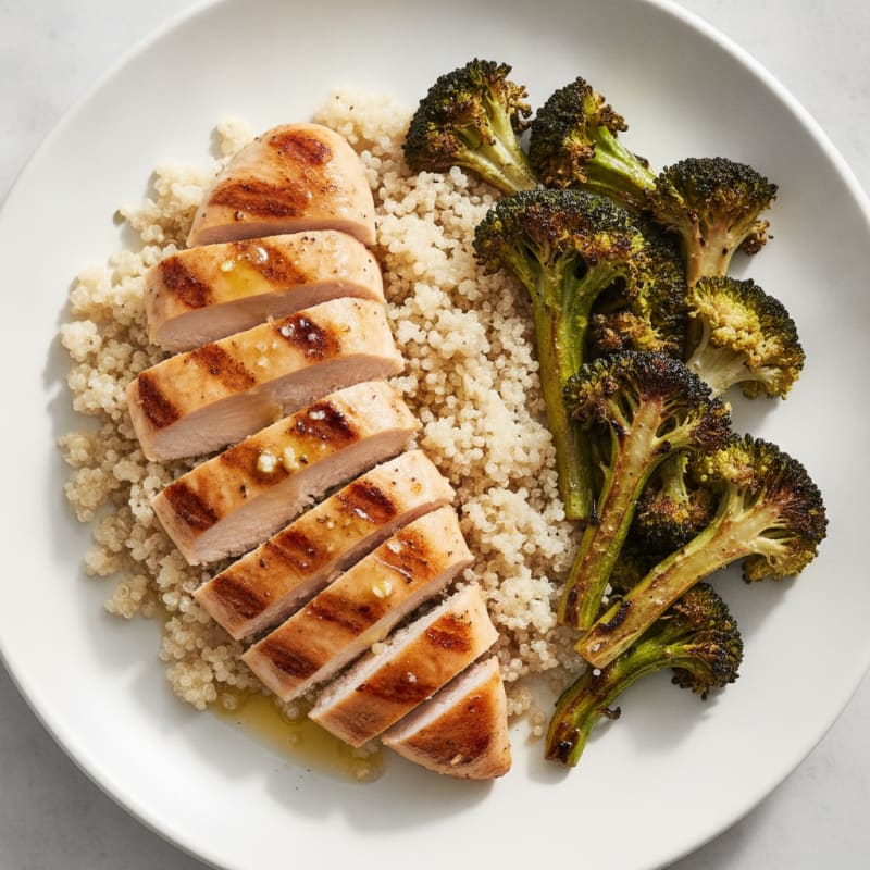 Grilled Chicken Breast with Quinoa and Roasted Broccoli