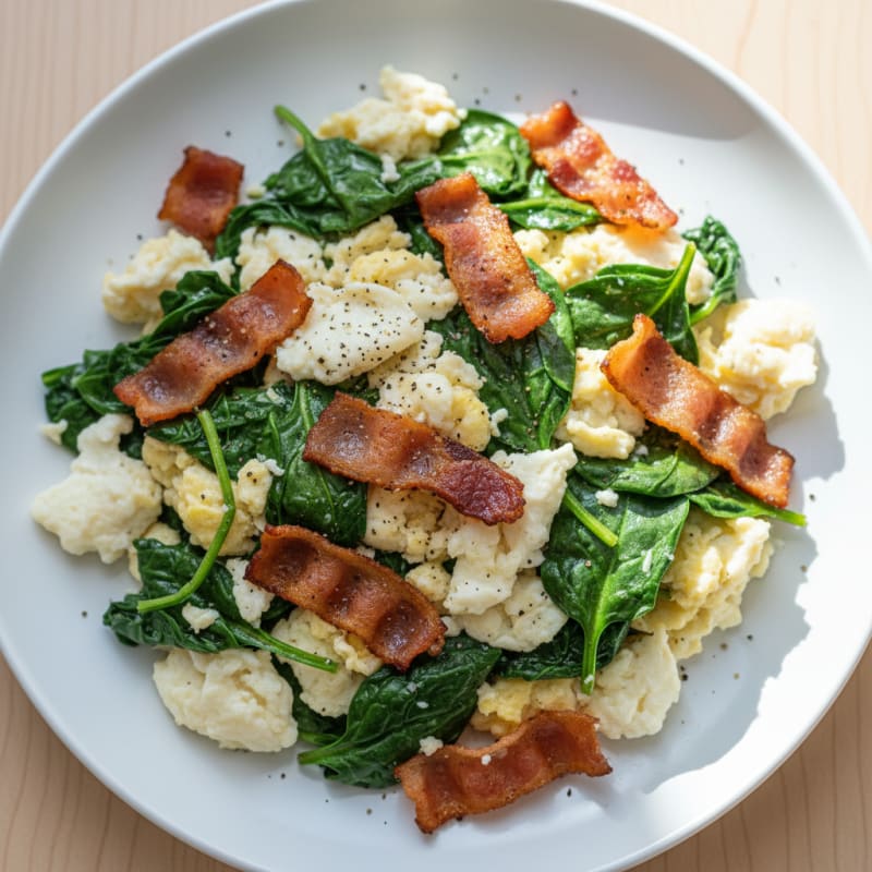 Egg White Scramble with Spinach and Turkey Bacon