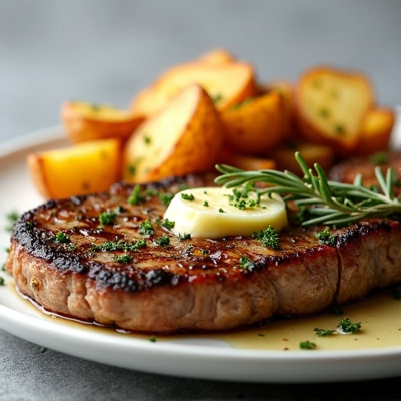 Herb-Garlic Butter Seared Steak with Roasted Baby Potatoes