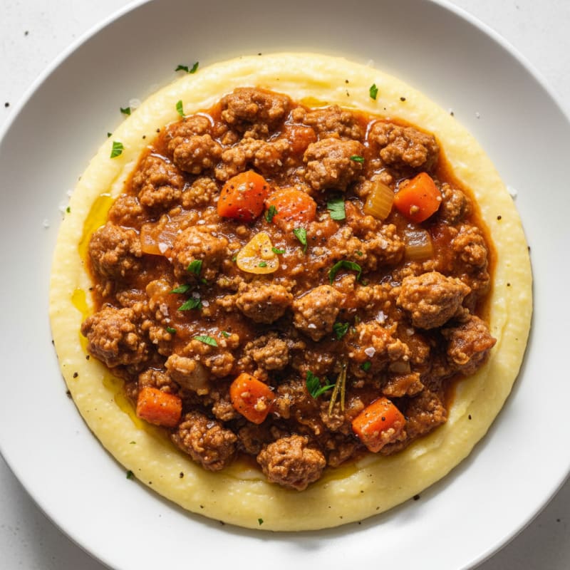 Tender Lamb Ragu with Creamy Polenta