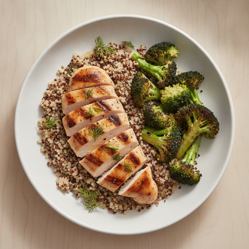 Grilled Chicken Breast with Quinoa and Roasted Broccoli