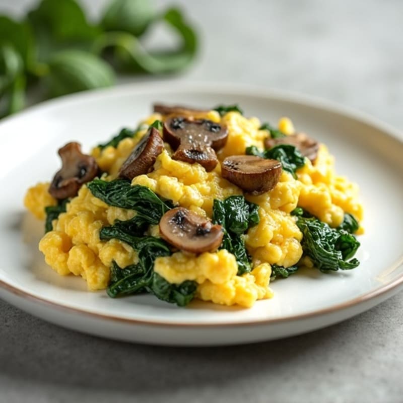 Scrambled Eggs with Sautéed Spinach and Mushrooms