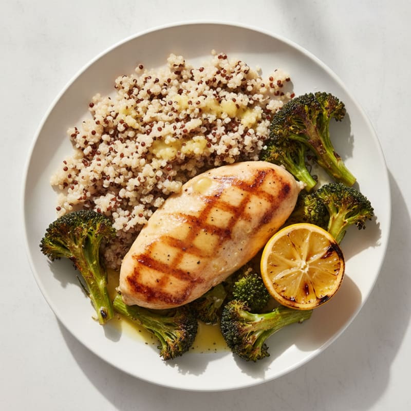 Grilled Chicken Breast with Quinoa and Roasted Broccoli