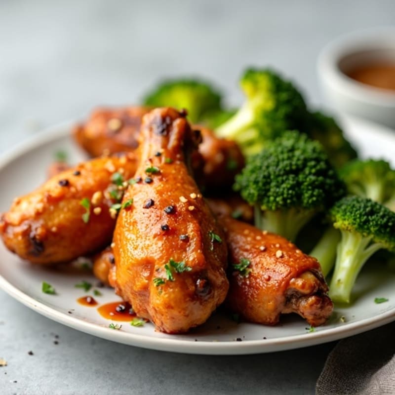 Crispy Baked Honey Garlic Chicken Wings with Roasted Broccoli
