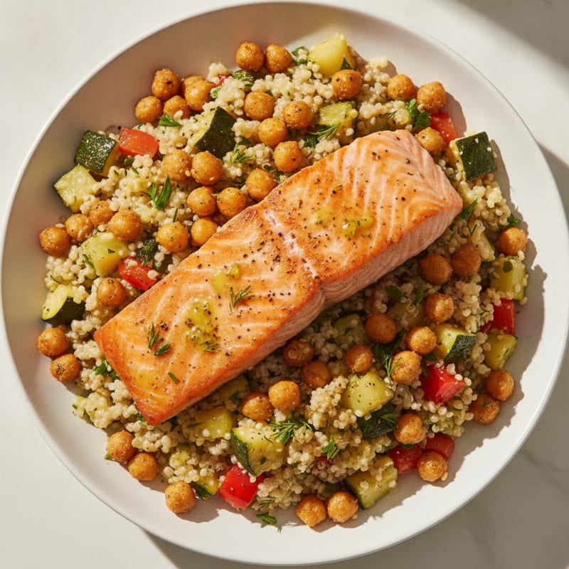 Crispy Chickpea and Quinoa Salad with Roasted Vegetables