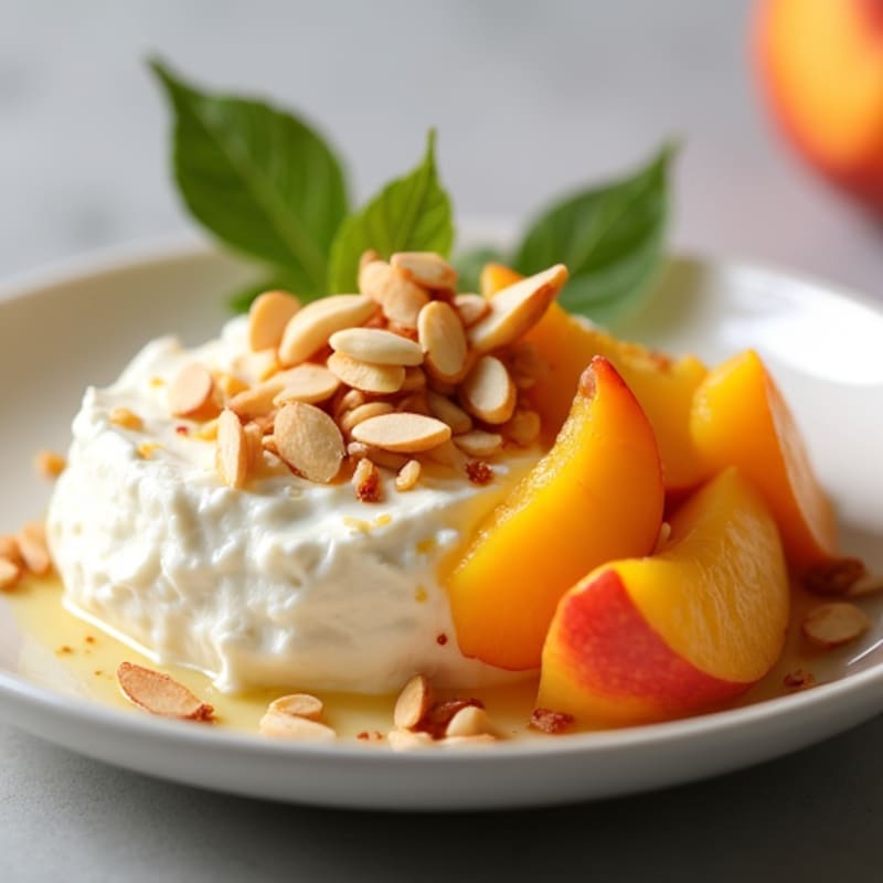 Cottage Cheese with Sliced Peaches and Almonds