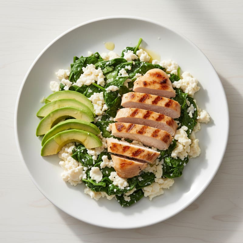 Egg White and Spinach Scramble with Grilled Chicken Breast