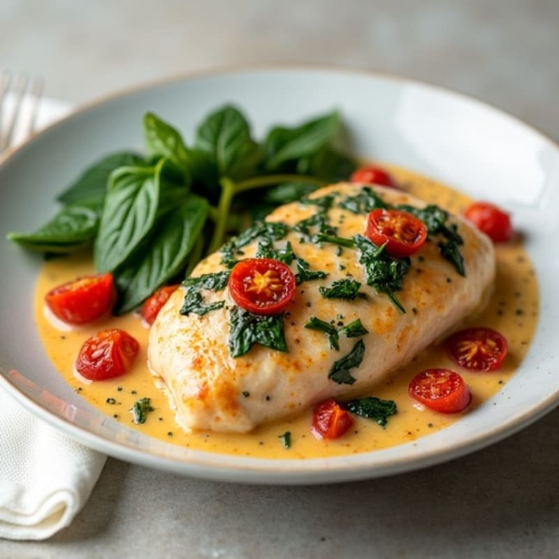 Creamy Tuscan Chicken with Wilted Spinach and Sun-Dried Tomatoes