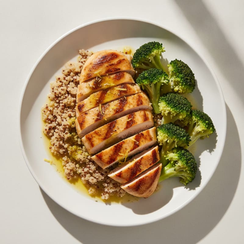 Grilled Chicken Breast with Quinoa and Steamed Broccoli
