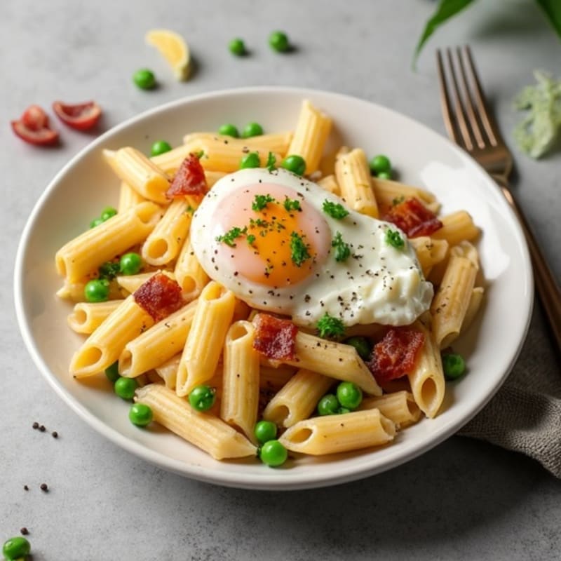 Creamy Skillet Turkey Bacon and Egg Pasta with Peas