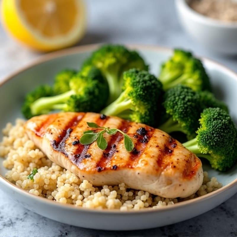 Grilled Chicken Breast with Quinoa and Roasted Broccoli