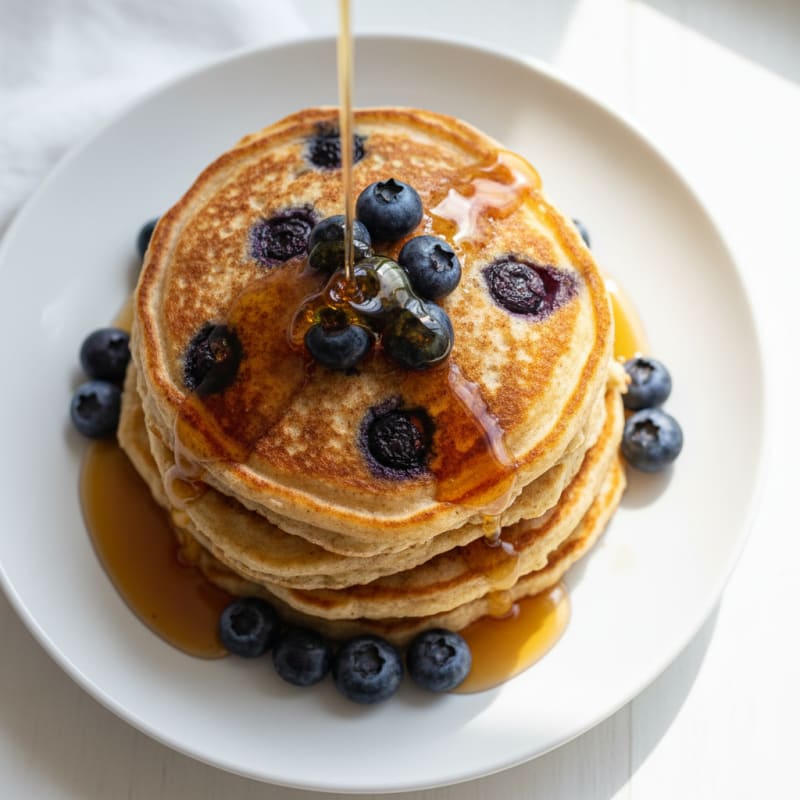 Blueberry Ricotta Pancakes with Maple Syrup
