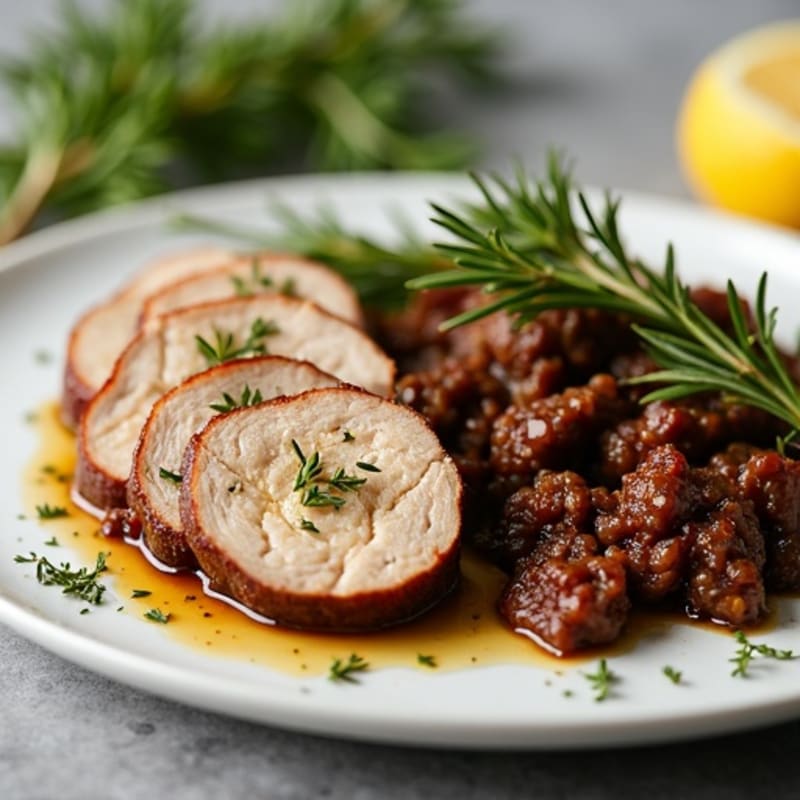Herb-Roasted Pork Tenderloin with Sautéed Beef Liver