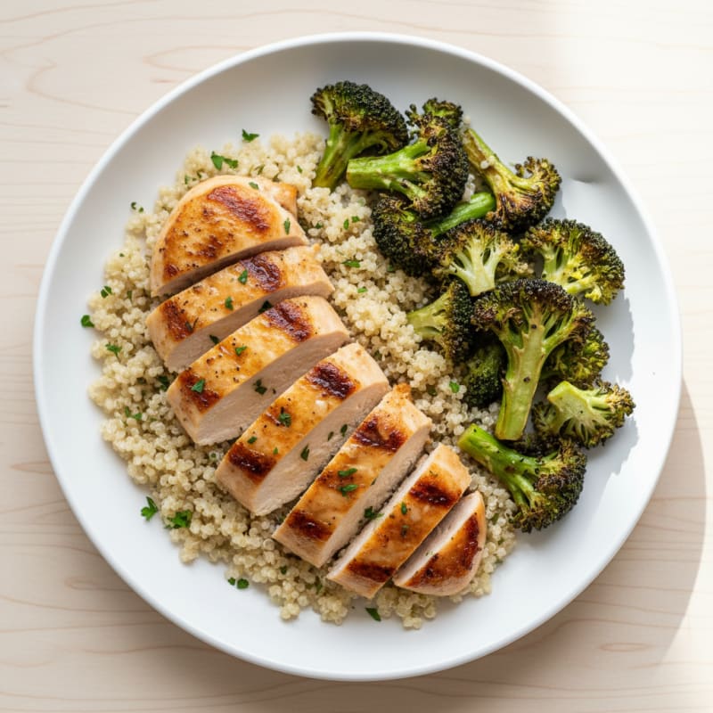 Grilled Chicken Breast with Quinoa and Roasted Broccoli