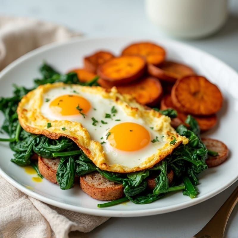 Egg White and Turkey Sausage Scramble with Spinach and Roasted Sweet Potatoes