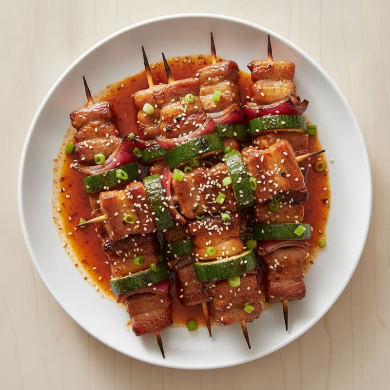 Spicy Gochujang Pork Belly Skewers