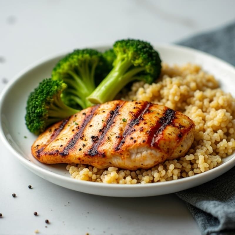 Grilled Chicken Breast with Quinoa and Roasted Broccoli