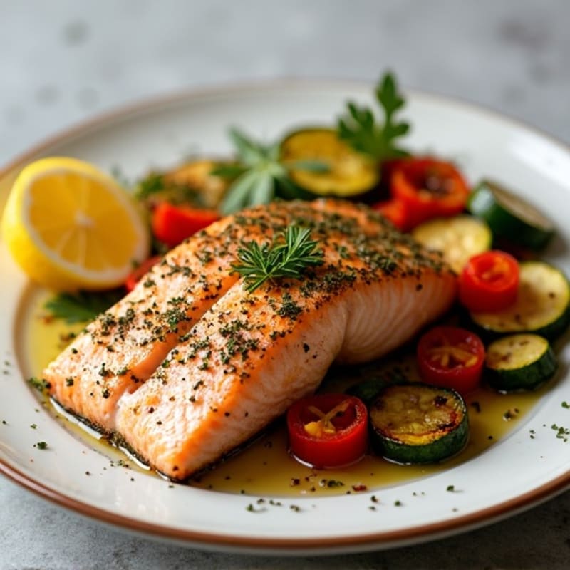 Herb-Crusted Pan Seared Salmon with Roasted Vegetables