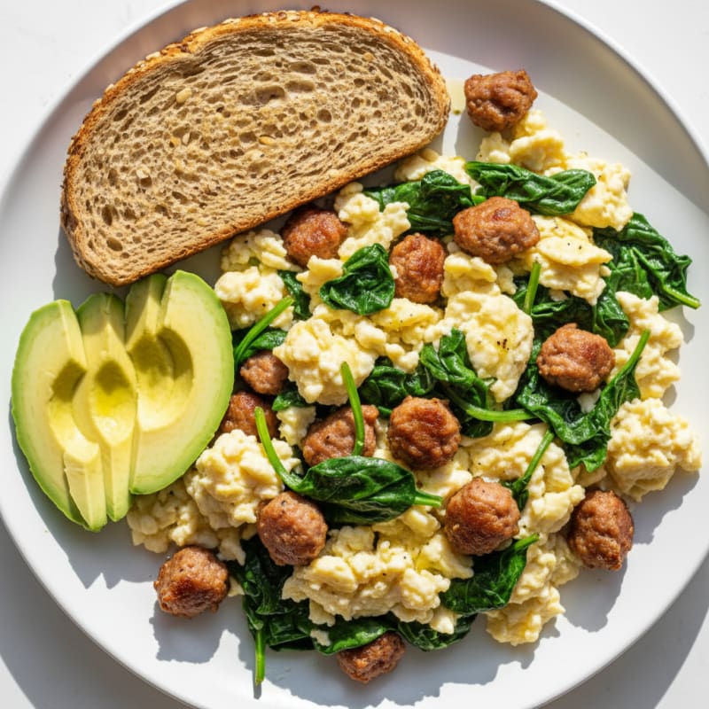 Egg White and Turkey Sausage Scramble with Spinach