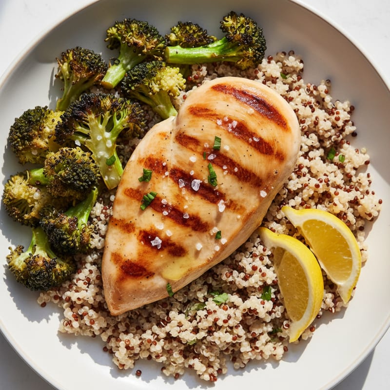 Grilled Chicken Breast with Quinoa and Roasted Broccoli