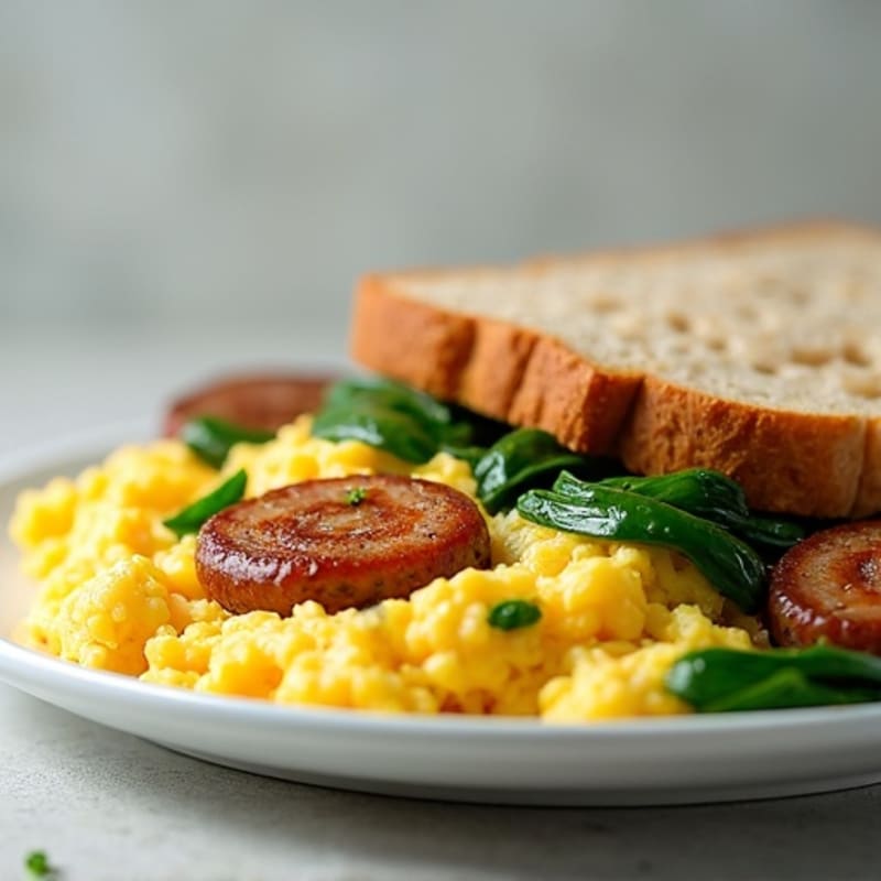 Egg White Scramble with Turkey Sausage and Spinach