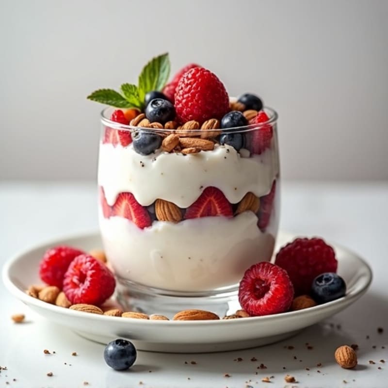 Greek Yogurt Protein Parfait with Mixed Berries and Almonds