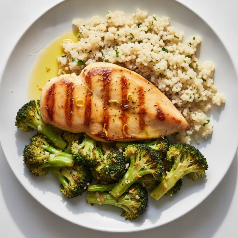 Grilled Chicken Breast with Quinoa and Roasted Broccoli