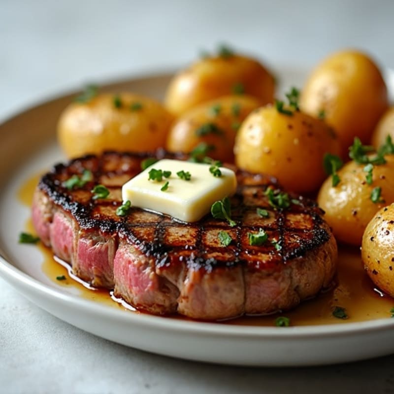 Herb-Garlic Butter Seared Steak with Roasted Baby Potatoes