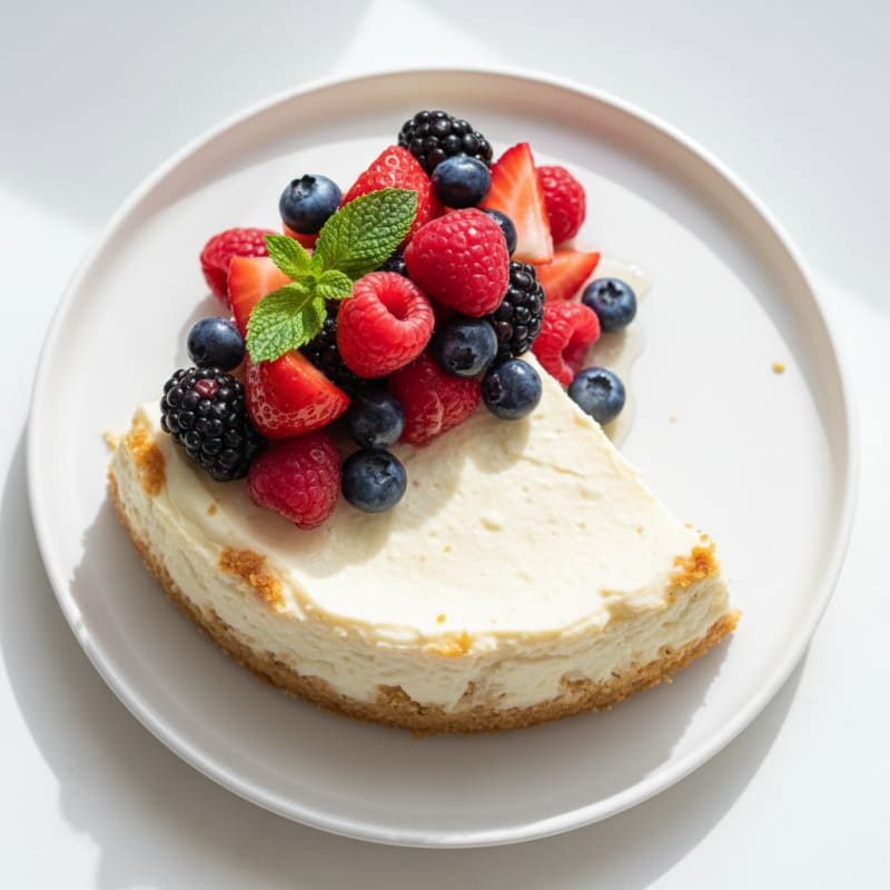 Greek Yogurt Protein Cheesecake with Mixed Berries