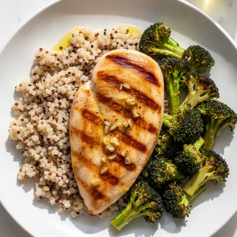 Grilled Chicken Breast with Quinoa and Roasted Broccoli
