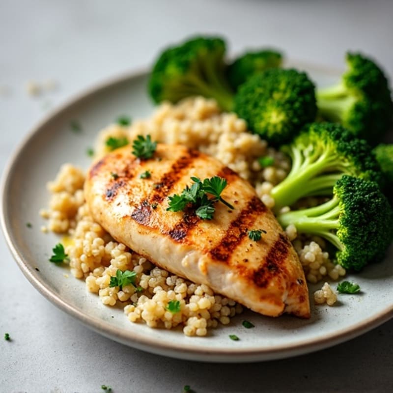 Grilled Chicken Breast with Quinoa and Roasted Broccoli