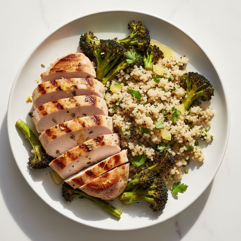 Grilled Turkey Breast with Roasted Broccoli and Quinoa