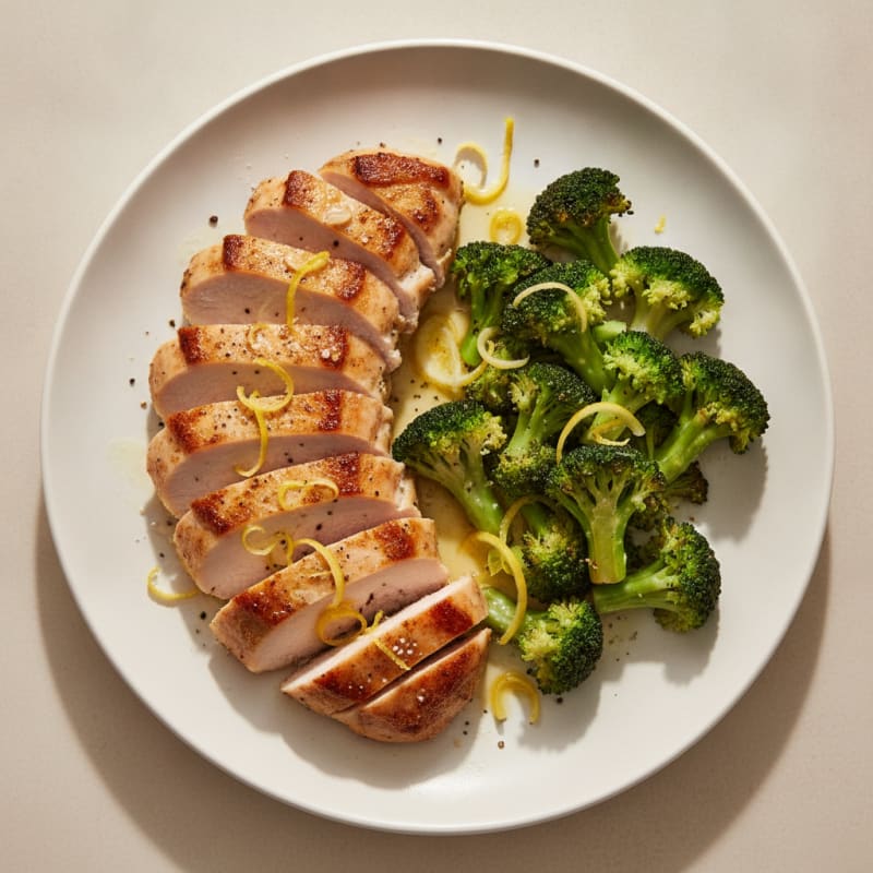 Seared Turkey Breast with Steamed Broccoli and Lemon
