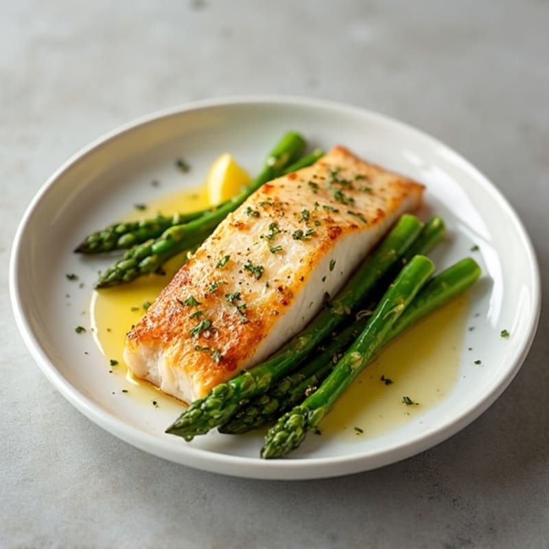 Pan-Seared Barramundi with Lemon-Garlic Asparagus