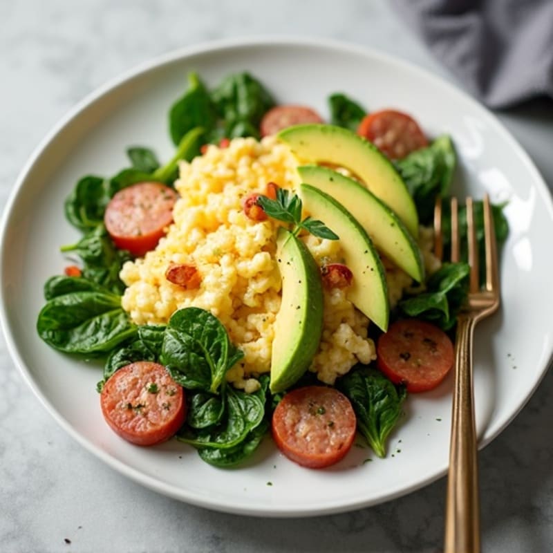 Egg White and Turkey Sausage Scramble with Spinach