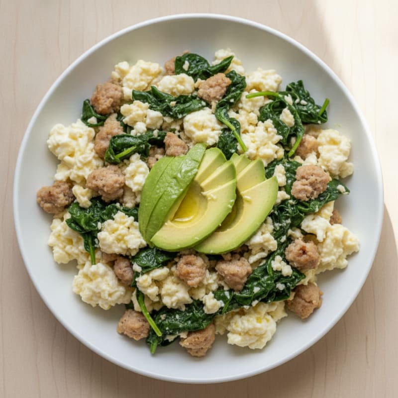 Egg White and Turkey Sausage Scramble with Spinach