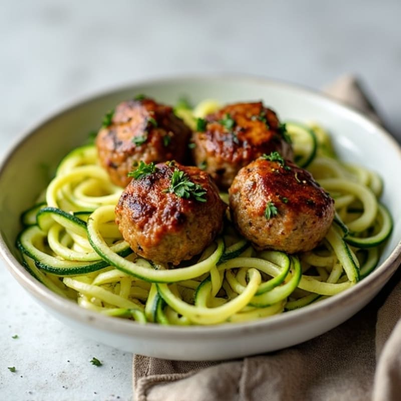 Herb-Seasoned Turkey and Beef Meatballs with Zucchini Noodles