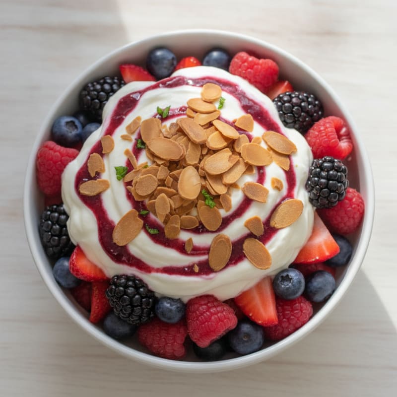 Greek Yogurt Protein Parfait with Mixed Berries and Almonds