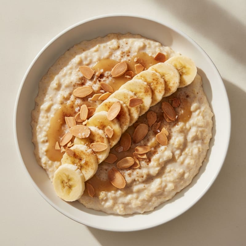 Vanilla-Cinnamon Oatmeal with Bananas and Almonds